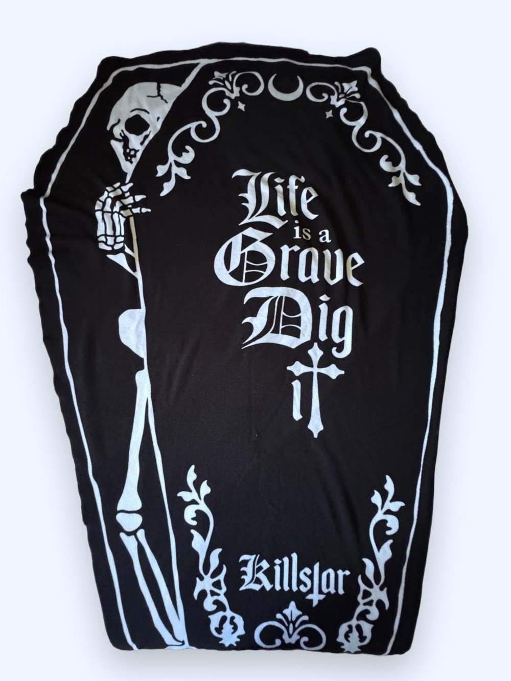 Killstar black skeleton coffin Beach Towel